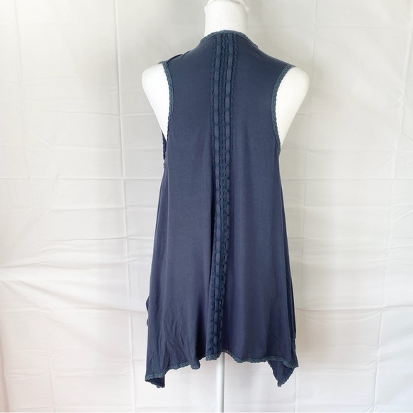 POL Hippie Boho Sleeveless Embroidered Open Cardigan Vest Small S Lace - Picture 3 of 8